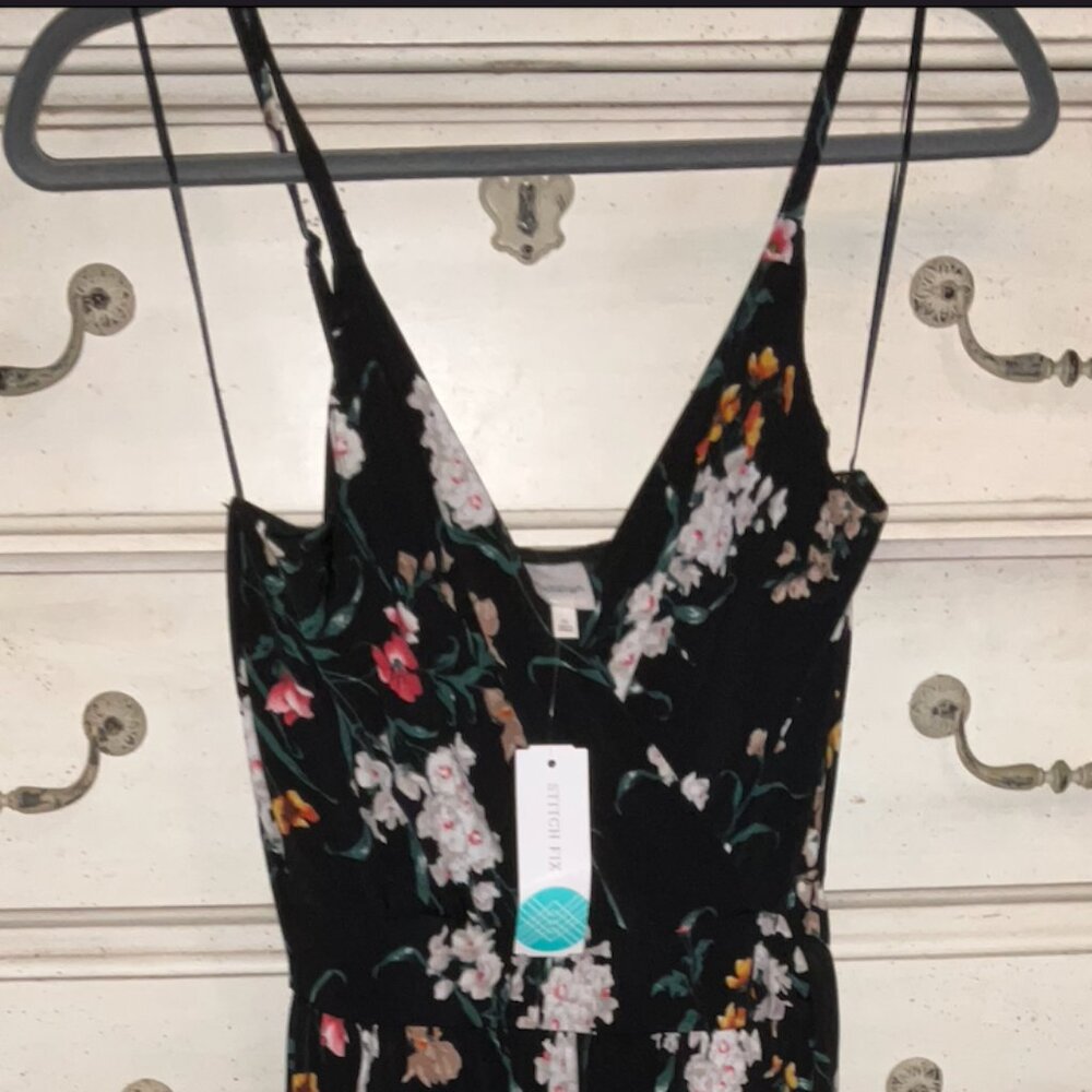 Kaileigh Stitch Fix Floral Black Jumpsuit NWT